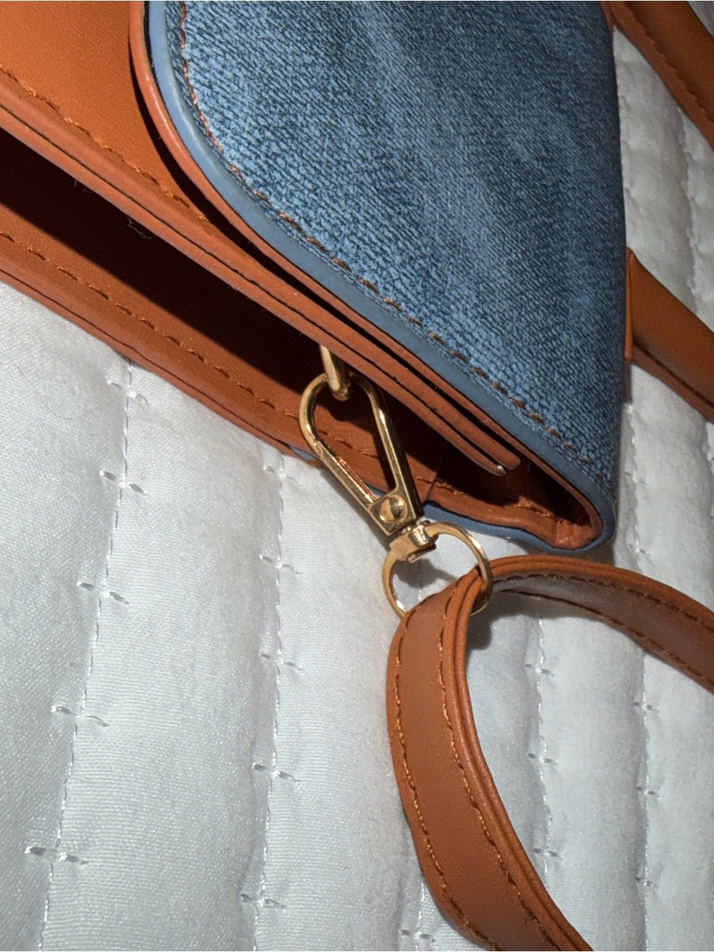 Women’s Two-Tone Brown and Blue Patchwork Crossbody Handbag - Picture 3 of 4